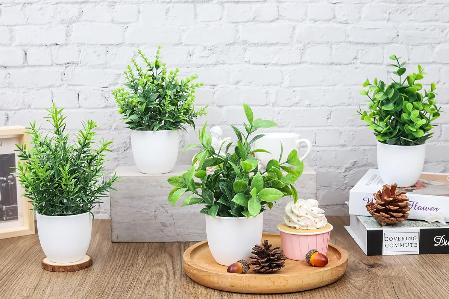 Faux Plants Indoor, Mini Artificial Plants, Fake Plants for Home, Office, Shelf, Farmhouse Bathroom- 4 Packs Faux Plants Indoor, Mini Artificial Plants, Fake Plants for Home, Office, Shelf, Farmhouse Bathroom- 4 Packs